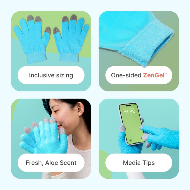 Zentoes قفازات زين توز المرطبة لليدين الجافة، جل م infused بزيت بذور الجوجوبا، زيت الزيتون وفيتامين E، مرطب لليدين طوال الليل (OSFM، أزرق فuzzy مع نصائح وسائط) - Image 3
